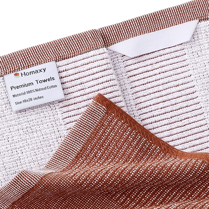 Homaxy Premium Kitchen Towels(18”x 28”, 8 Pack), Large Cotton Kitchen Hand Towels, Flat and Terry Dish Towels, 380 GSM Highly Absorbent Tea Towel Set with Hanging Loop, Rust