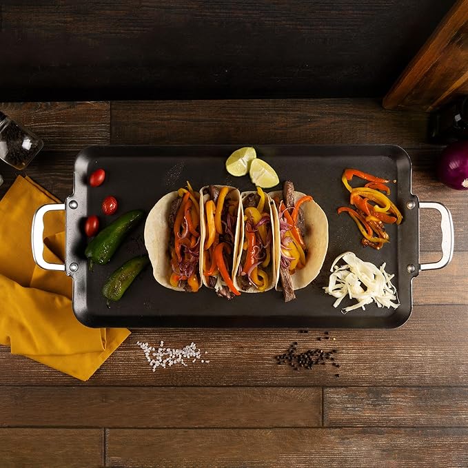 Vasconia Durable Double Burner Griddle (20″ x 11″) 100% Pure Aluminum with Nonstick - NSF Certified - for Frying, Searing, Grilling, Browning, Ideal for Home & Commercial Kitchen - Pack of 1