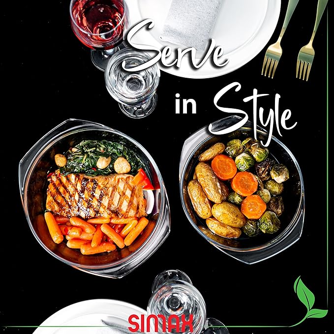 Simax Casserole Dish Set, Set of 2 Casserole Dish with Lid, Round Glass Cookware, Borosilicate Glass, Made In Europe 1 Qt and 1.5 Qt Baking Dishes