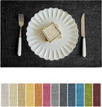 Softalker Faux Linen Placemats Set of 4-12 x 18 Inch, Heat Resistant Double Layered Durable Burlap Farmhouse Place Mats, Non-Slip Washable Rustic Table Mats for Dining, Kitchen, Party（Black