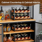 X-cosrack Wine Rack Countertop, 3-Tier 12 Bottles Small Wine Rack Stackable for Inside Cabinet, Solid Wood & Wrought Iron Wine Bottle Holder, Wine Storage Shelf for Kitchen Bar Dining Room
