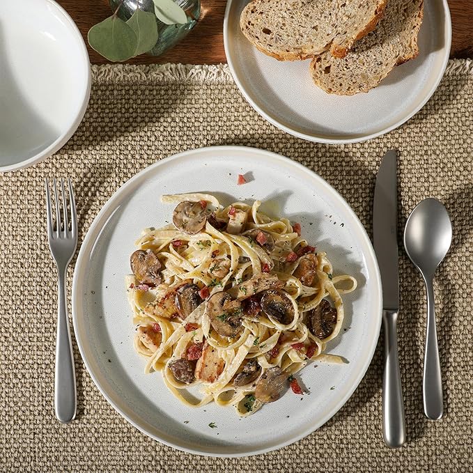 Gibson Elite Tahoe Sunset 12 Piece Stoneware Reactive Glaze (Service for 4) Ceramic Plates and Bowls Dinnerware Set - Cream White