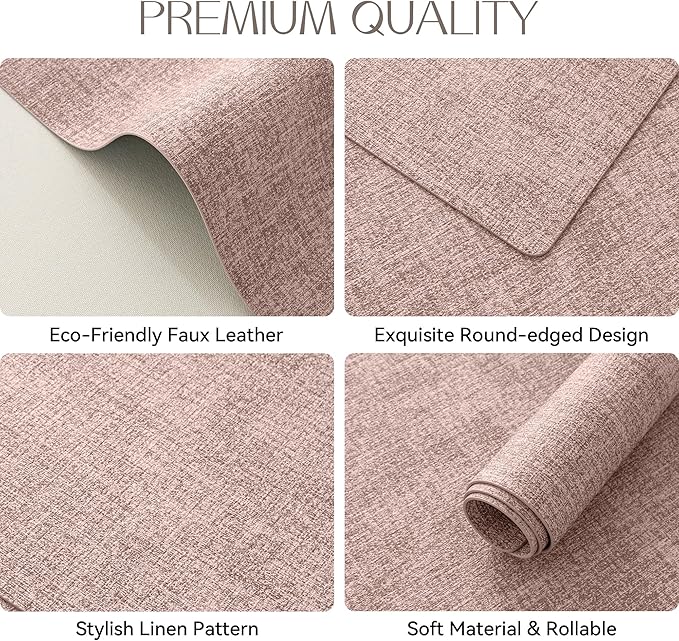 Romanstile Vinyl Placemats Set of 12-12 X 18 Inch - Heat Resistant Place Mats 100% Waterproof Oilproof Wipeable Reversible Faux Leather Table Mats for Kitchen/Dining/Party/Outdoor, Pink