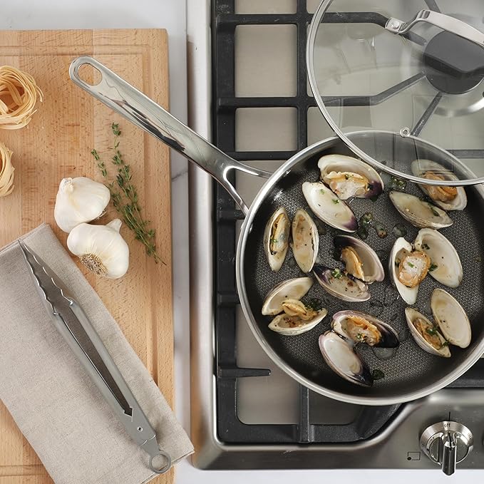 Martha Stewart Badgley Hybrid Nonstick 10 Piece TriPly Stainless Steel Pots and Pans Non-Toxic Kitchen Cookware Set - Laser Etched Non-Toxic Nonstick W/Stay Cool Handle Dishwasher and Induction Safe