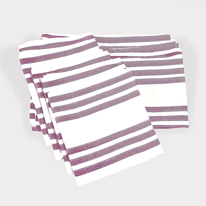 Realm 15" x 25" 100% Cotton Classic Kitchen Dish Towel (12 Pack) | Cuisine Stripe Eggplant Purple | Super Absorbent Machine Washable Tea Towels with Hanging Loop