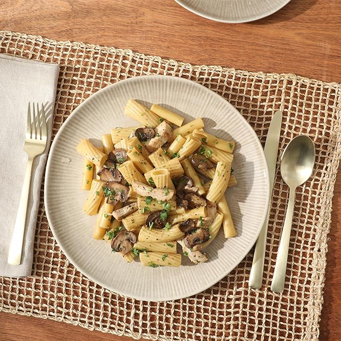 Gibson Elite Sandy Pines Stoneware Plates and Bowls Set - 12 Piece Reactive Glaze Dinnerware Set - Service for 4 - Dishwasher and Microwave Safe - Cream Taupe