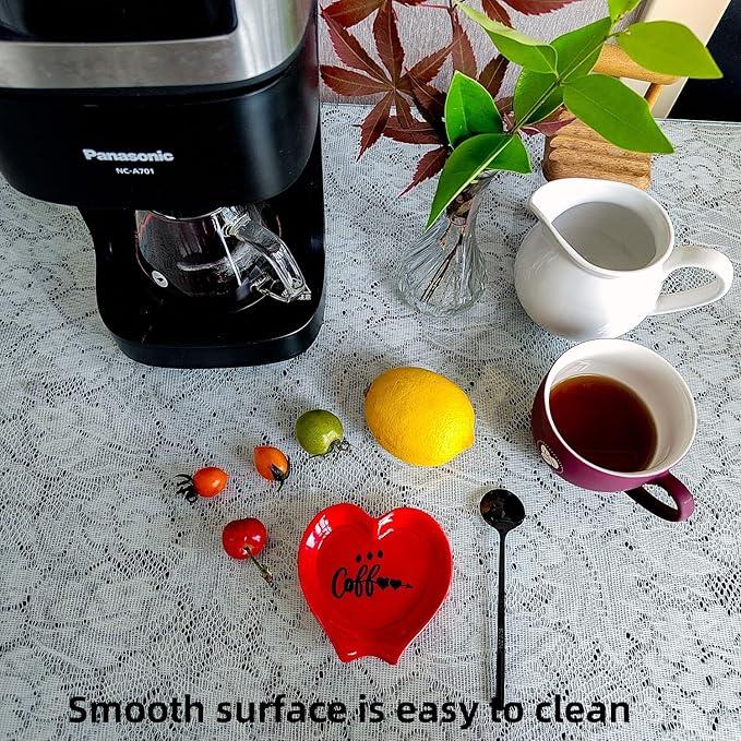 Heart-shaped Coffee Spoon Rest, Mini Coffee Spoon Holder, Small Ceramic Spoon Rest for Coffee Stirrers, Teaspoon, Bar Spoon, Coffee Bar Accessories, Coffee Station (Red+black spoon)