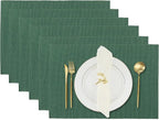 Foliage Green Placemats Set of 6, Cotton Ribbed Tabletop, Non-Slip Wrinkle Free Kitchen Table Mats for Dining Table, 13x19 Inch