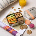 Everusely - Bento Box - Orange, 27oz / 0.8 L - Stainless Steel Lunch Box with Leakproof Condiment Container - 3 Compartment Snack Organizer for On the Go Meals - Freezer & Dishwasher Safe