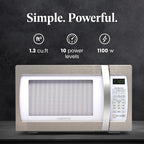 Farberware Countertop Microwave 1100 Watts, 1.3 cu ft - Smart Sensor Microwave Oven With LED Lighting and Child Lock - Perfect for Apartments and Dorms - Easy Clean Retro White, Platinum