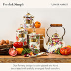 MACKENZIE-CHILDS Enamel Tea Kettle, Stylish Tea Kettle for Stovetop, White Flower Market, 3 Quarts