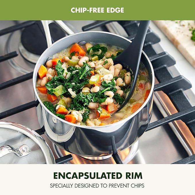 GreenPan Valencia Pro Tri-Ply Stainless Steel 1.5QT Saucepan with Lid, Ceramic Nonstick PFAS-Free, Multi Clad Cookware, Induction, Dishwasher Oven and Broiler Safe