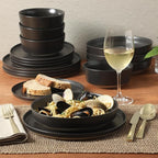Gibson Elite Overbrook 16-Piece Pottery Clay Stoneware Dinnerware Set – Black Reactive Glaze, Stackable Plates and Bowls W/Pasta Bowl, Service for 4 – Microwave & Dishwasher Safe