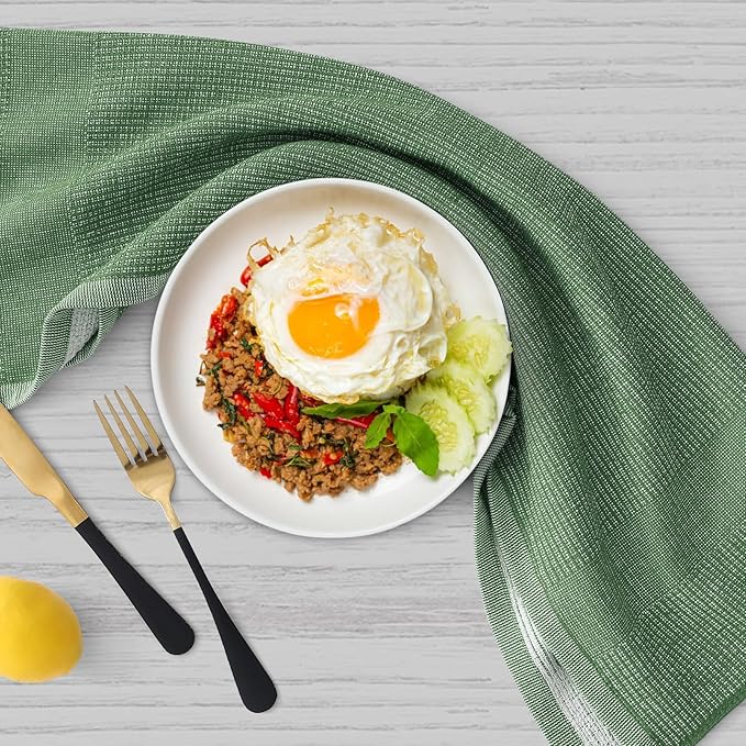 Homaxy Premium Kitchen Towels(18”x 28”, 6 Pack), Large Cotton Kitchen Hand Towels, Flat and Terry Dish Towels, 380 GSM Highly Absorbent Tea Towel Set with Hanging Loop, Grass Green