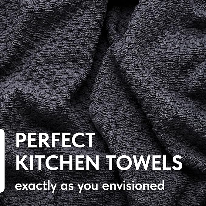Super Absorbent Kitchen Towels 12 Pack - Premium 100% Cotton Kitchen Towels, 450GSM Thick Machine Washable Gray Dish Towels for Kitchen Drying, Cleaning, Dobby Weave, Unmatched Quality
