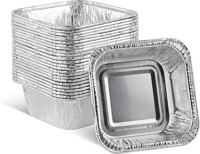 PLASTICPRO Disposable 3'' X 3 X 2'' Inch Square Aluminum Tin Foil Baking Pans Bakeware - Cookware Perfect for Baking Cakes,Brownies,Bread, Meatloaf, Lasagna, Pack of 25