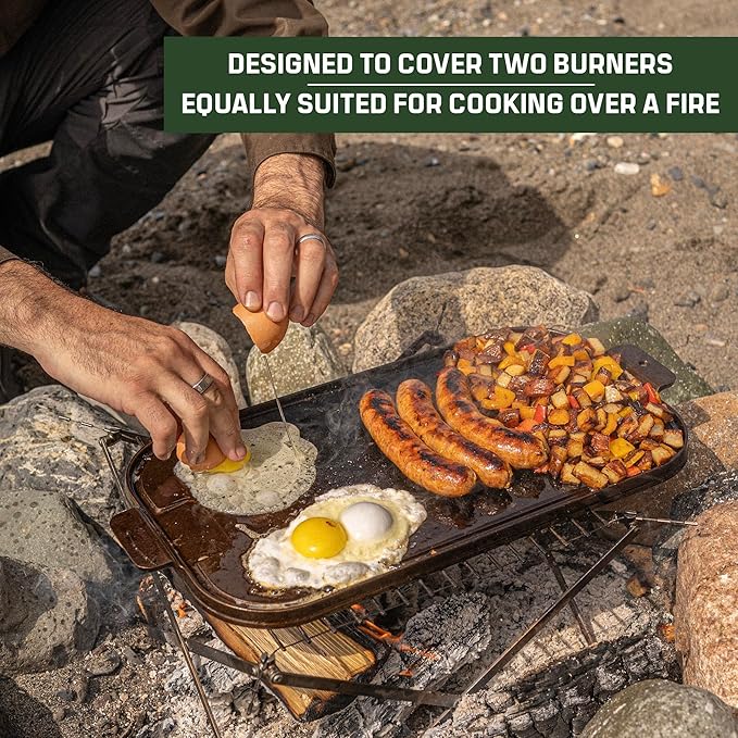 Wagner Cast Iron Griddle – 1950 Vintage Reissue in Wooden Box – Double Burner Griddle for Stovetop & Outdoor Cooking – Pre-Seasoned Cast Iron – Handcrafted in USA – Naturally Nonstick