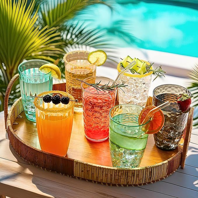 Kate Aspen Clear Plastic Drinking Glasses Set of 8, 19 oz, Hobnail Bubble Acrylic Glasses Drinkware, Plastic Tumblers Cups Dishwasher Safe, BPA-Free Acrylic Cups Reusable for Cocktails and Kitchens