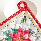 Maison d' Hermine Pot Holders Set 100% Cotton Heat Resistant Potholders 8" x 8" Hot Pads with Loop BBQ, Cooking, Baking, Grilling, Kitchen, Handling Hot Pans (Pack of 2, Poinsettia Christmas)