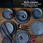 VIDA 12-Piece Porcelain Dinnerware Plate Set for 4 | Includes 4 Dinner Plates, 4 Dessert Plates, 4 Bowls | Modern Blue Ceramic Tableware, Stoneware Look, Microwave & Dishwasher Safe Dishes