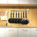 Dseap Kitchen Utensil Holder Hanger, Pot and Pan Rack Wall Mounted, Kitchen Rail with 8 Hooks for Hanging Cooking Utensils, Mugs, Spoons, Wall Mounted, Champagne Color