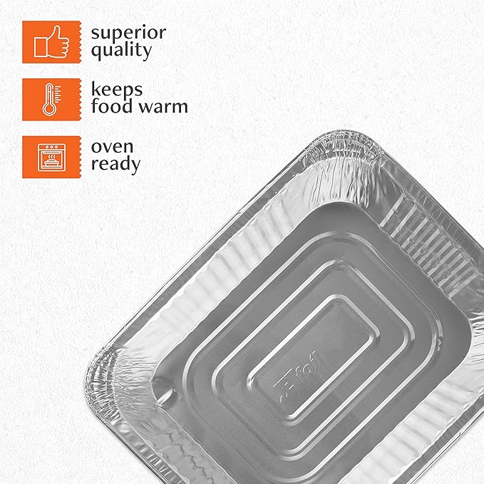 PLASTICPRO Disposable 9 x 13 Aluminum Foil Pans Half Size Deep Steam Table Bakeware - Cookware Perfect for Baking Cakes, Bread, Meatloaf, Lasagna Pack of 30
