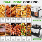 NutriChef 4 QT Air Fryer & Grill | 8-1 Preset Cook Modes | Transparent Fry Bowl for Best Cooking Results | Cook Shrimp, Steak, Fries, Wings & More | 4 QT Glass Air Fryer & 1.2 QT Grill | White