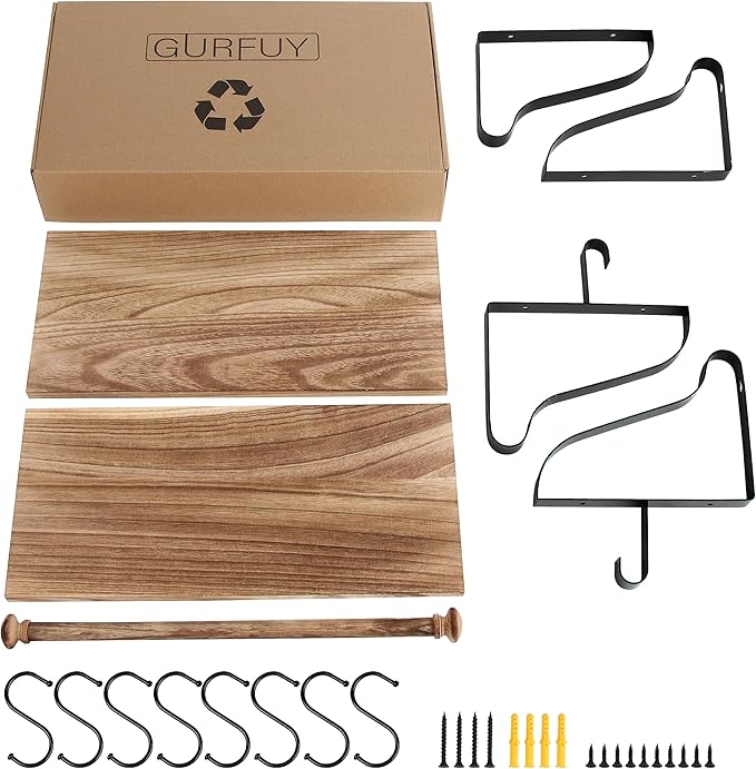 Gurfury Wooden Hanging Pot Rack with 8 Hooks - Farmhouse Style Wall Mount Multifunctional Cookware Organizer Rack Kitchen Storage for Pans Utensils (Natural)