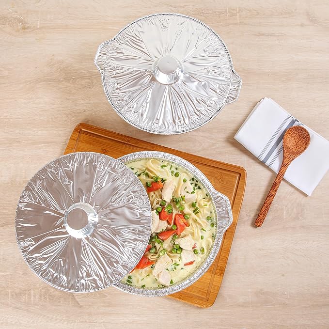 Foil Lux 5.6 Quart Pans And Lids, 100 Disposable Pots With Lids - Oven-Ready, Stove Compatible, Aluminum Foil Baking Pans, Freezable, For Outdoor Camping, Vacation, Picnic, And More - Restaurantware