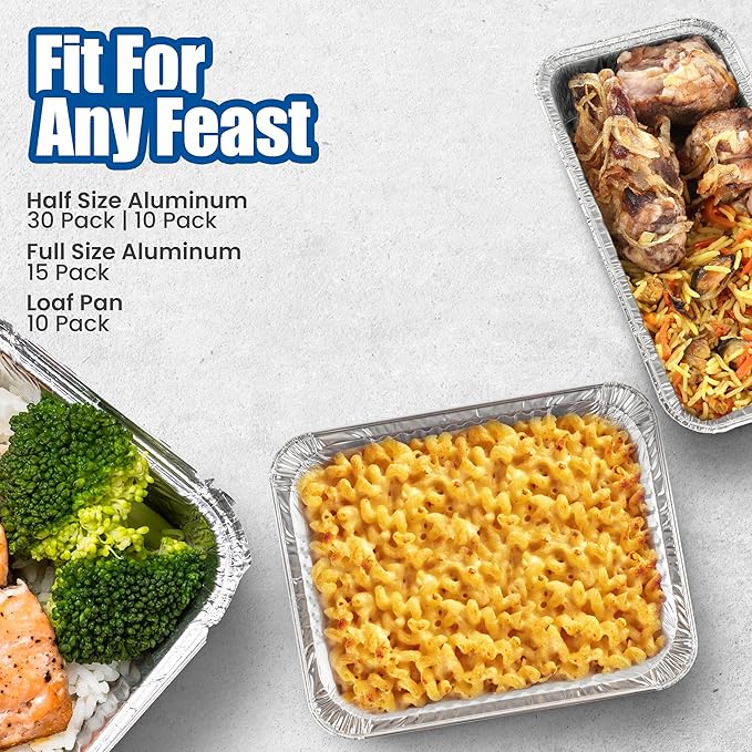 EHOMEA2Z Aluminum Pans Disposable Half Size (10 Pack) – MADE IN USA – 9x13 Heavy Duty Foil Pans, Durable & Recyclable Baking Pans, Eco-Friendly, Lightweight, Great for BBQ, Parties & Catering