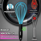 Anaeat Silicone Kitchen Whisk Set of 4, Perfect for Non-Stick Cookware, Milk and Egg Beater Blender for Whisking, Cooking, Baking, Beating - 11'' Flat Whisk and 8.5''+10.5''+12'' Balloon Whisks (Blue)
