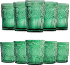 12pcs Vintage Drinking Glasses Set, 12 oz Highball Glasses & 9 oz Embossed Ribbed Glassware Cups for Cocktail, Water, Juice, Coffee, Whiskey (Atroviens)