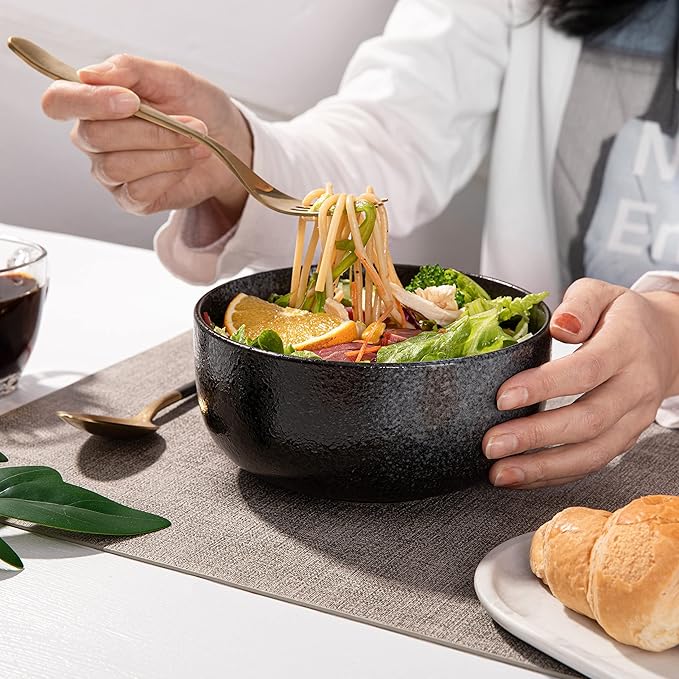 S&Q'S CERAMICS Soup Bowls - 36 Ounce Ceramic Bowl Set, Kitchen Bowls for Large Cereal, Noodle, Soup, Breakfast, Microwave and Dishwasher Safe, [Set of 4], Black and Grey