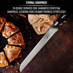Zelite Infinity 10 Inch Serrated Bread Knife for Homemade Bread — Razor Sharp German High Carbon Stainless Steel Bread Cutting Knife for Sourdough Bread; Ergonomic Handle - Luxurious Gift Box