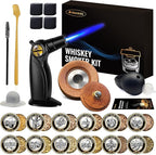 Cocktail Smoker Kit for Drinks with Torch, 22PCS Whiskey Smoker Gift Set, 12 Wood Chip Flavors, Ice Mold, Stone Cubes & Accessories for Home Bar (No Butane)
