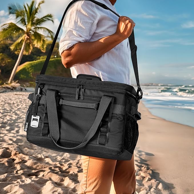 OPUX Cooler Bag, 48 Cans Insulated Soft Collapsible Portable Cooler, Soft Sided Leakproof Cooler for Beach Camping with Shoulder Strap, Ice Chest for Travel Road Trip Picnic, Black