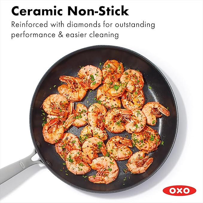 OXO Good Grips Pro 10 Piece Cookware Pots and Pans Set, 3-Layered German Engineered Nonstick Coating, Stainless Steel Handle, Dishwasher Safe, Oven Safe, Black