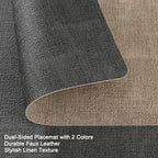 Myir JUN Placemats Dual Sided, Faux Leather Place Mats Set of 6 Indoor Placemat for Dining Table Outdoor Place Mat Manteles Individuales Square Non-Slip Washable Table Mats (Gray Beige, Set of 6)