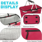Picnic Basket, SIYUAN 27L Collapsible Insulated Farmers Market Basket for Shopping Traveling Large Grocery Tote Bag with Handles Red