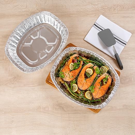 Foil Lux 17.9 x 14.2 x 3.3 Inch Oval Roasting Pans, 50 Oven-Ready Foil Pans - Freezable, Heavy-Duty, Aluminum Foil Disposable Baking Pans, For Cooking Turkey, Chicken, And More - Restaurantware