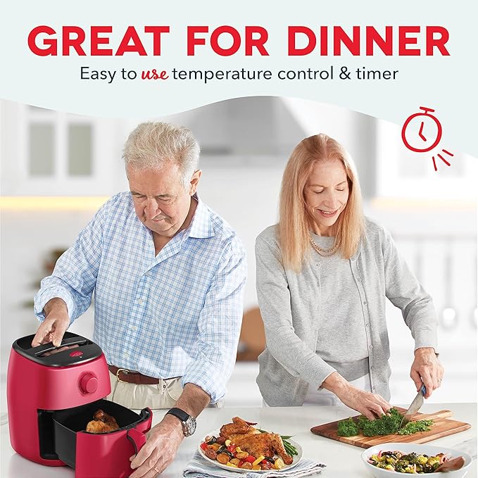 DASH Tasti-Crisp™ Electric Air Fryer Oven, 2.6 Qt., Red – Compact Air Fryer for Healthier Food in Minutes, Ideal for Small Spaces - Auto Shut Off, Analog, 1000-Watt