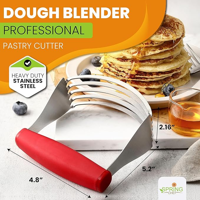 Spring Chef Red XL Size Dough Blender Tool For Baking, Heavy Duty Pastry Blender Tool for Easy Mixing, Stainless Steel Pastry Cutter with Sharp Blades, Dishwasher Safe Dough Mixer