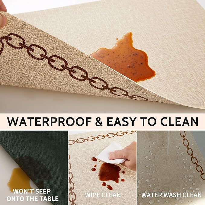 Placemats Set of 4, Heat Resistant & Waterproof Table Mats for Dining, Non Slip Scratch Proof Place Mats for Kitchen, Easy to Clean - Outdoor,Indoor Use（17x12 Inch）