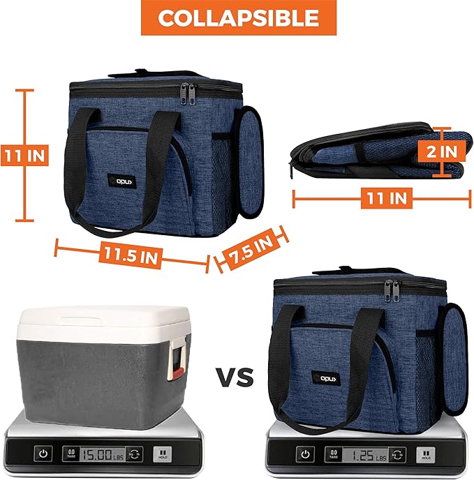 OPUX Soft Cooler Bag, Insulated Collapsible Lunch Cooler Tote for Men Work Camping Beach Travel, Portable Soft Sided Leakproof Waterproof Large Lunch Bag Box with Shoulder Strap 24 Cans, Heather Navy