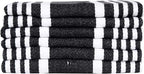 Urban Villa Kitchen Towels 100% Cotton Pack of 6, Highly Absorbent Quick Drying Super Soft Premium Dish Towels for Kitchen with Hanging Loop Hand & Tea Towels - 20x30 Inch, (Black & White, Striped)