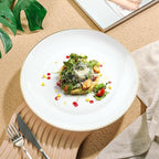 Brew To A Tea - White Porcelain Dinner Plates with Gold Rim, Set of 6, 10.5" Round, Classic Style, Solid Pattern, Durable and Easy to Clean, Not Microwave Safe