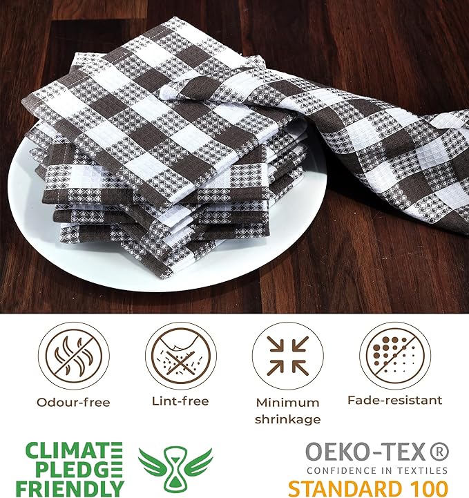Urban Villa Cotton Dish Cloth Set of 8, Waffle Kitchen Cloth 12x12 Inch Highly Absorbent Soft Dish Cloths for Kitchen Cleaning & Drying Dishes Mitered Corner Dish Towels - Grey White, Buffalo Checks