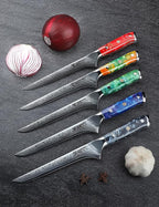 7 inch Fillet Knife, VG10 Damascus Steel Fish Boning Knife with Resin Handle - Xuan Series (Jade Green)