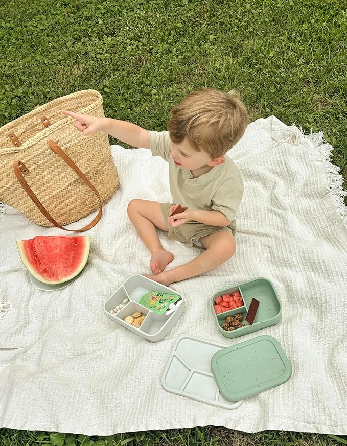 Leak Proof Bento Box Food-Grade Silicone Bento, BPA, Phthalate, Lead, & PVC Free - Bento Lunch Box for Daycare, Kids, & Adults - Leak Resistant Sets With Lids Snack Box Container (Beige 4)