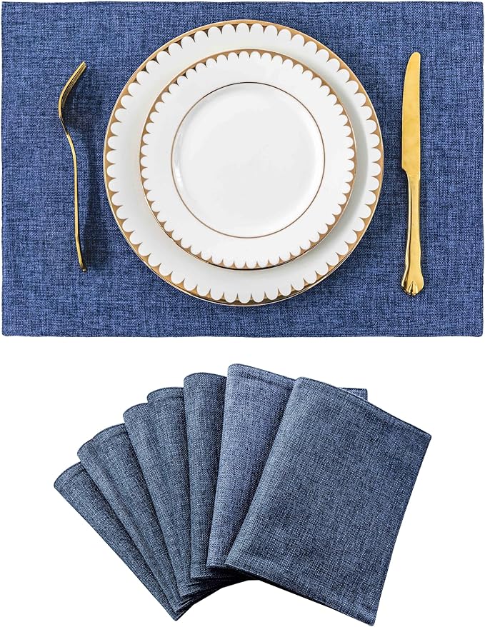 Home Brilliant Set of 8 Placemats Blue Placemats Heat Resistant Dining Table Place Mats Kitchen Table Mats, Navy Blue
